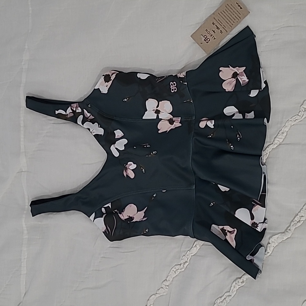 Women's Albion Fit Dark Green Floral Tankini Swim Top Size XS NWT